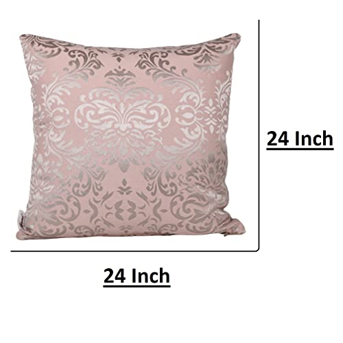 Home - The Best is for You Designer Self Design Cotton 275 TC Cushion Covers | Pack of 2 (Light Pink_Damask, 24X24 Inch) - Image 3