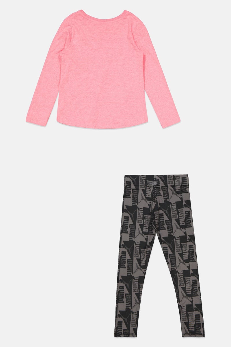 PUMA ملابس رياضية للبنات للأطفال مجموعة من 2 قطعة بشعار العلامة التجارية، وردي - Image 2