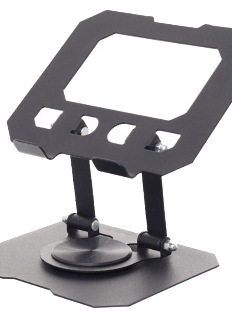 Metal Ergonomic Portable Tablet PC Stand | Foldable, 360° Rotating Desktop Holder for iPad, Phone, Tablet | Adjustable for Office, Home, Bed, Car | Durable, Sleek Design (1-Piece) - Black - Image 1