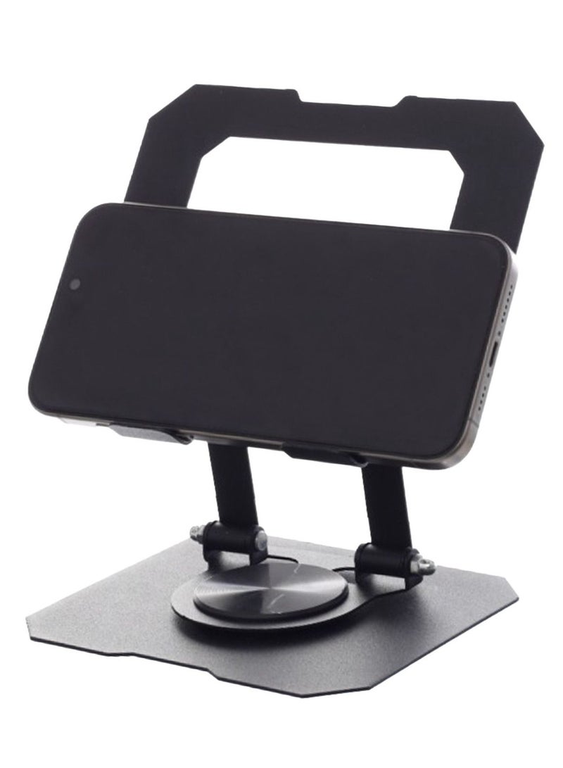 Metal Ergonomic Portable Tablet PC Stand | Foldable, 360° Rotating Desktop Holder for iPad, Phone, Tablet | Adjustable for Office, Home, Bed, Car | Durable, Sleek Design (1-Piece) - Black - Image 4