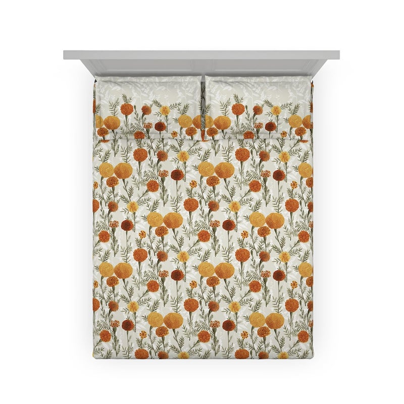 DDECOR Live beautiful DDECOR Live beautiful Cotton Floral 145 TC King Fitted Bedsheet with 2 Pillow Covers - Orangebu  - Image 3