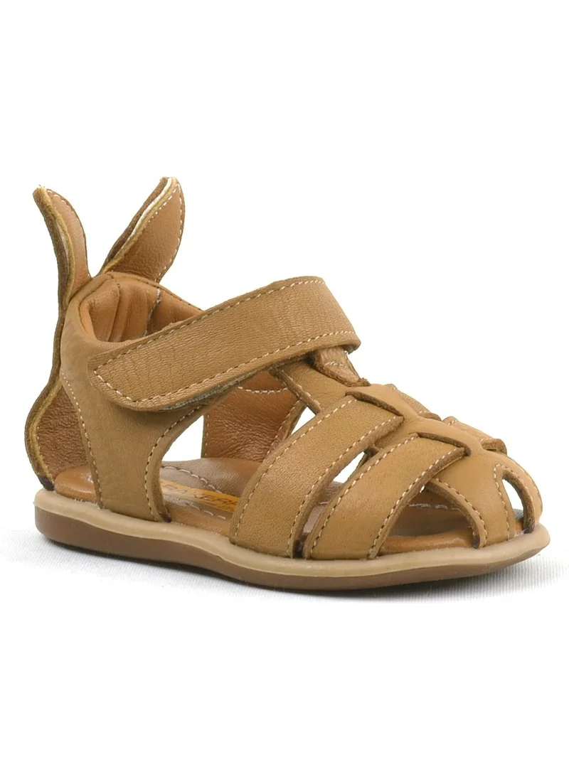 راكربلاس Leather Brown Velcro Baby Sandals