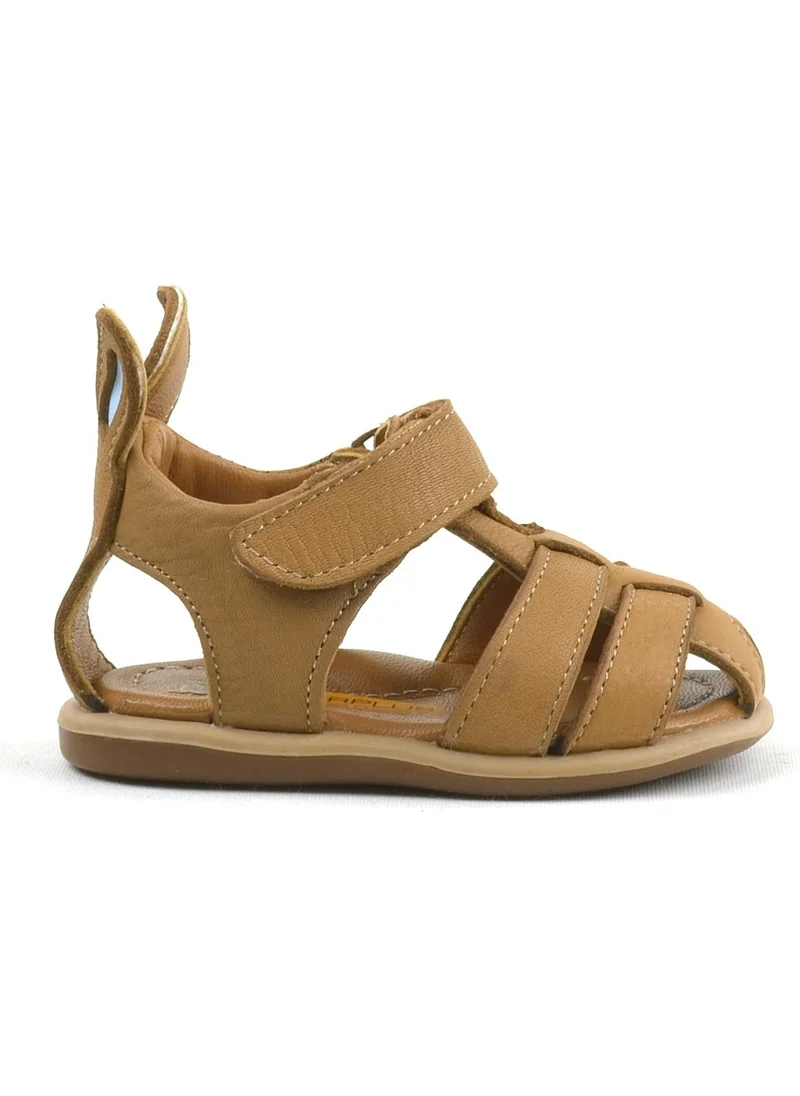 راكربلاس Leather Brown Velcro Baby Sandals