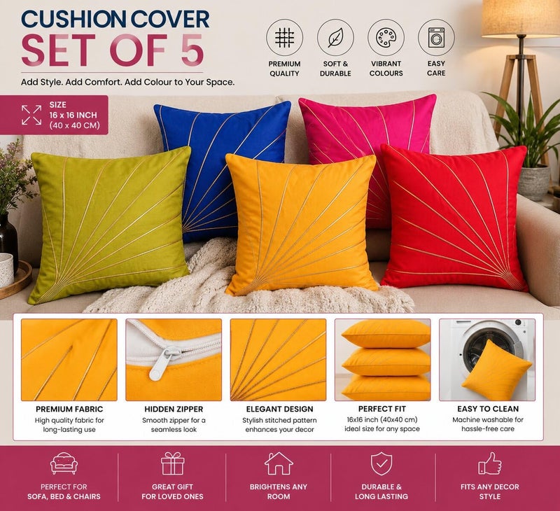 Embroco Cushion Cover Set Cushion Covers Set of 5 Size 16x16 Inches Decorative Hand Made - Image 2