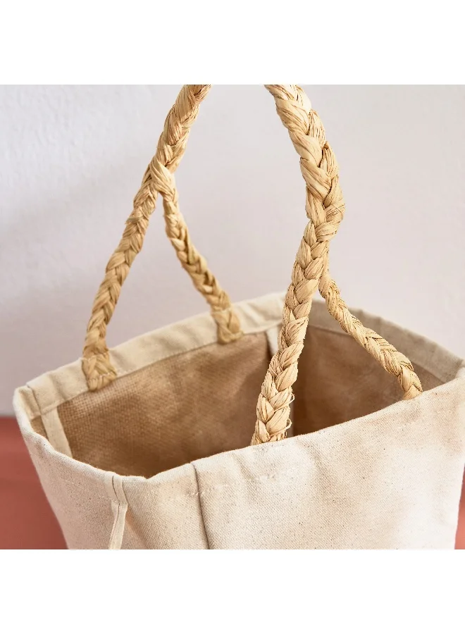 Home Box  Bella Canvas Ato Large Plant Cover with Raffia Handle - 15x15x28 cm  | Best Price UAE