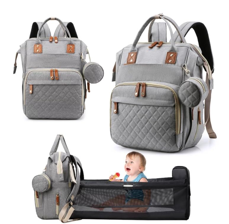 Winnies Diaper Bag with Changing Station & Foldable Bassinet Diaper Backpack for Mom Travel Waterproof with Insulated Bottle Pockets Newborn Baby Bag for Hospital Bag for Delivery Women (Blue) - Image 4