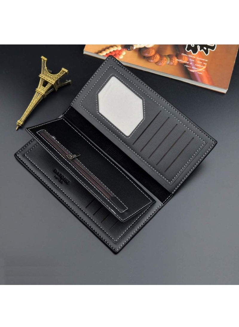 DaiQiSi Men's Long Thin Slim Leather Wallet Credit Card Clip Money Bag Business Card Organizer Bi-Fold Passport Wallet Men PU Leather Men's Classic Wallet With Multiple Card Slots Extra Capacity Wallets - Image 4