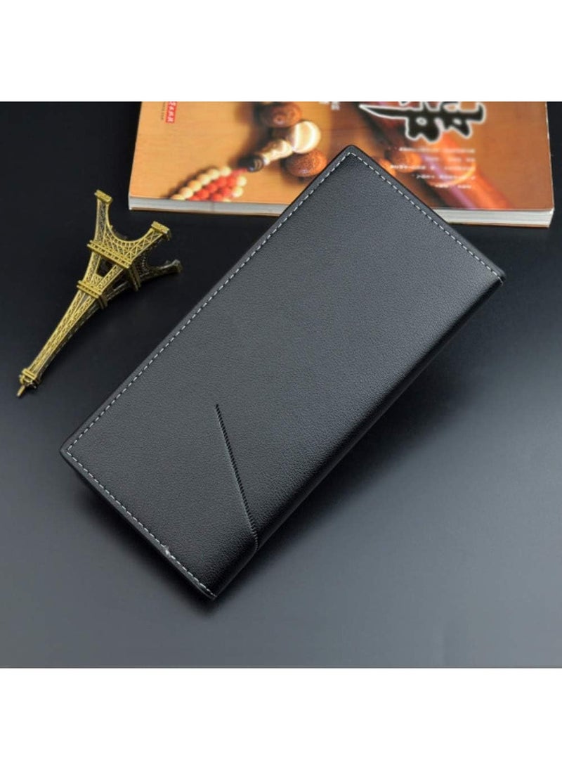 DaiQiSi Men's Long Thin Slim Leather Wallet Credit Card Clip Money Bag Business Card Organizer Bi-Fold Passport Wallet Men PU Leather Men's Classic Wallet With Multiple Card Slots Extra Capacity Wallets - Image 5