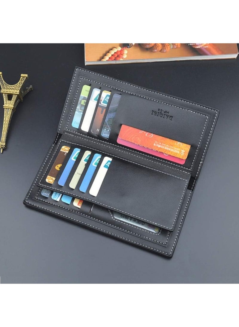 DaiQiSi Men's Long Thin Slim Leather Wallet Credit Card Clip Money Bag Business Card Organizer Bi-Fold Passport Wallet Men PU Leather Men's Classic Wallet With Multiple Card Slots Extra Capacity Wallets - Image 3