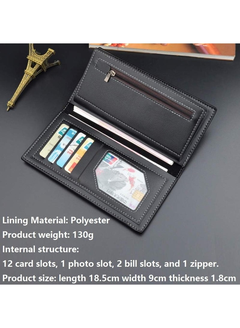 DaiQiSi Men's Long Thin Slim Leather Wallet Credit Card Clip Money Bag Business Card Organizer Bi-Fold Passport Wallet Men PU Leather Men's Classic Wallet With Multiple Card Slots Extra Capacity Wallets - Image 2
