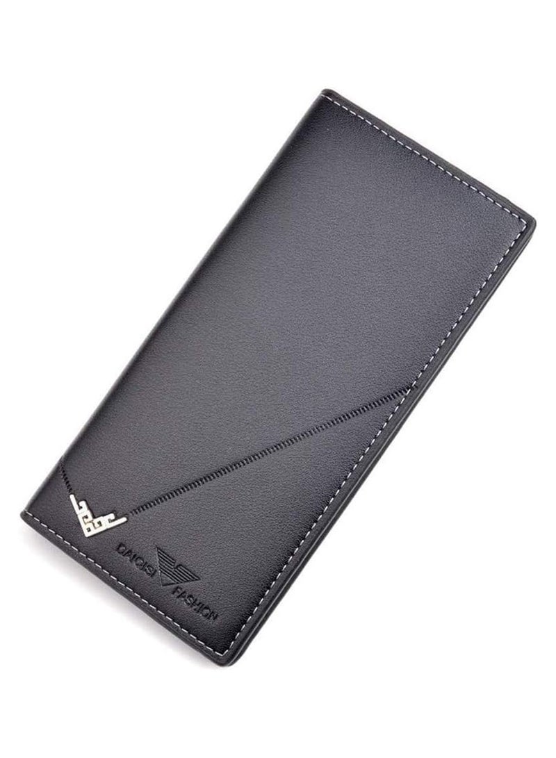 DaiQiSi Men's Long Thin Slim Leather Wallet Credit Card Clip Money Bag Business Card Organizer Bi-Fold Passport Wallet Men PU Leather Men's Classic Wallet With Multiple Card Slots Extra Capacity Wallets - Image 1