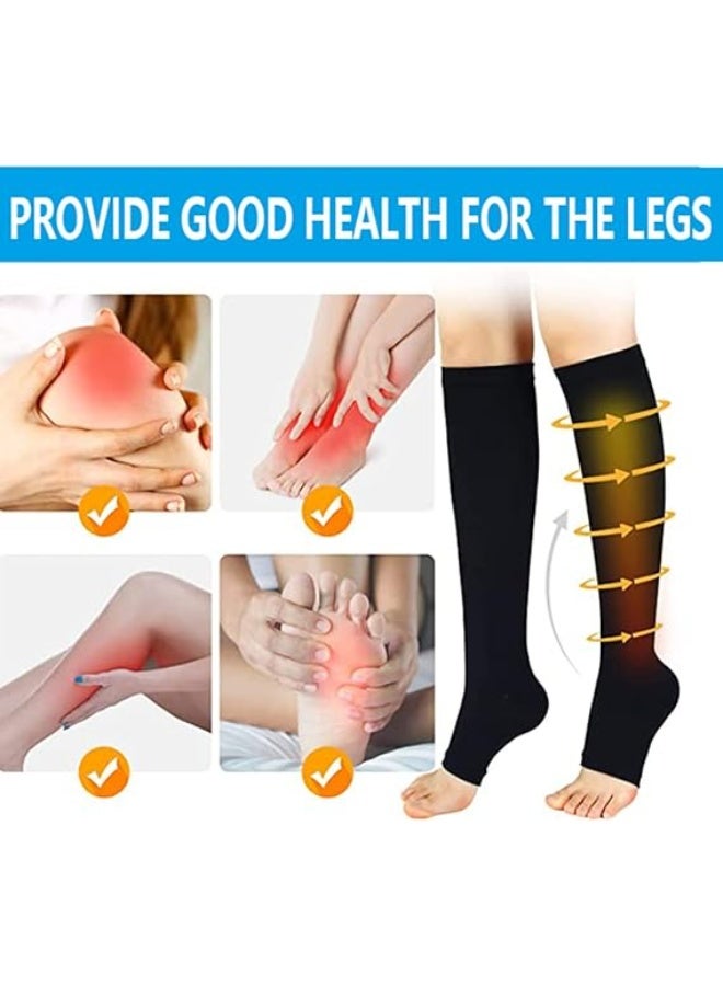 VIUAUAX 2 Pair Zipper Compression Socks for Men and Women, Open Toe Compression Stockings for Wide Calf Leg Support, Sport Socks for Walking Running XL - Image 3