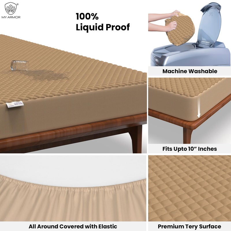 MY ARMOR MY ARMOR Waterproof Single Bed Size 75x36 Inch Cotton Quilted Mattress Protector, Breathable Ultra Soft Cover, Fitted Bed Protector Cover with Elastic Skirting (Single Bed 75"x36", 6.25x3 ft, Beige) - Image 2