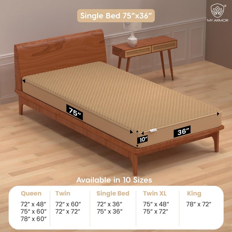 MY ARMOR MY ARMOR Waterproof Single Bed Size 75x36 Inch Cotton Quilted Mattress Protector, Breathable Ultra Soft Cover, Fitted Bed Protector Cover with Elastic Skirting (Single Bed 75"x36", 6.25x3 ft, Beige) - Image 3