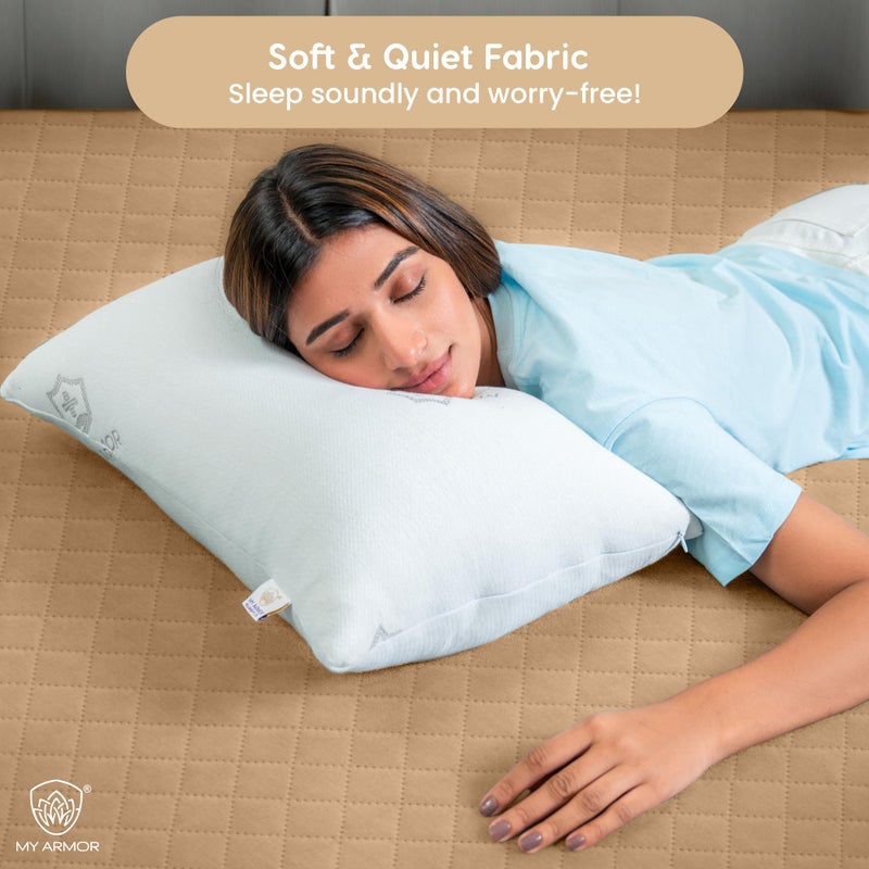 MY ARMOR MY ARMOR Waterproof Single Bed Size 75x36 Inch Cotton Quilted Mattress Protector, Breathable Ultra Soft Cover, Fitted Bed Protector Cover with Elastic Skirting (Single Bed 75"x36", 6.25x3 ft, Beige) - Image 5
