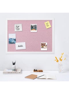 Navaris Framed Linen Bulletin Board - 17 X 23 Inches Fabric Jewelry Organizer Pinboard For Wall Memory Memo Pin Board - Pink Linen With White Frame  - Image 2
