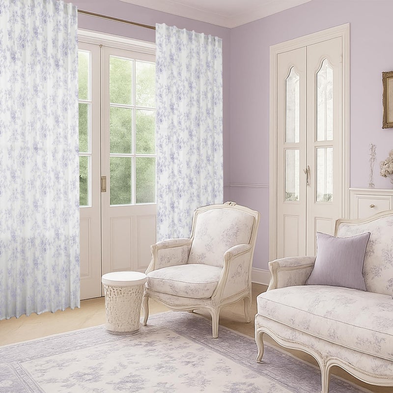 Lino Rosa Lavender Purple Floral Curtains for Bedroom,Vintage French Country Toile Cottage Core Sheer Linen Feminine Fairy Curtains for Nursery Girl Living Room,Light Lilac and White - Image 3