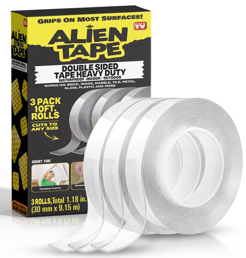 Bell Howell ALIEN TAPE Double Sided Tape Heavy Duty, Nano Tape, Double Sided Mounting Tape, Heavy Duty Double Sided Tape for Walls, Wall Tape, Clear Adhesive Tape for Poster Photo Wall Décor As Seen on TV 30 Feet - Image 1