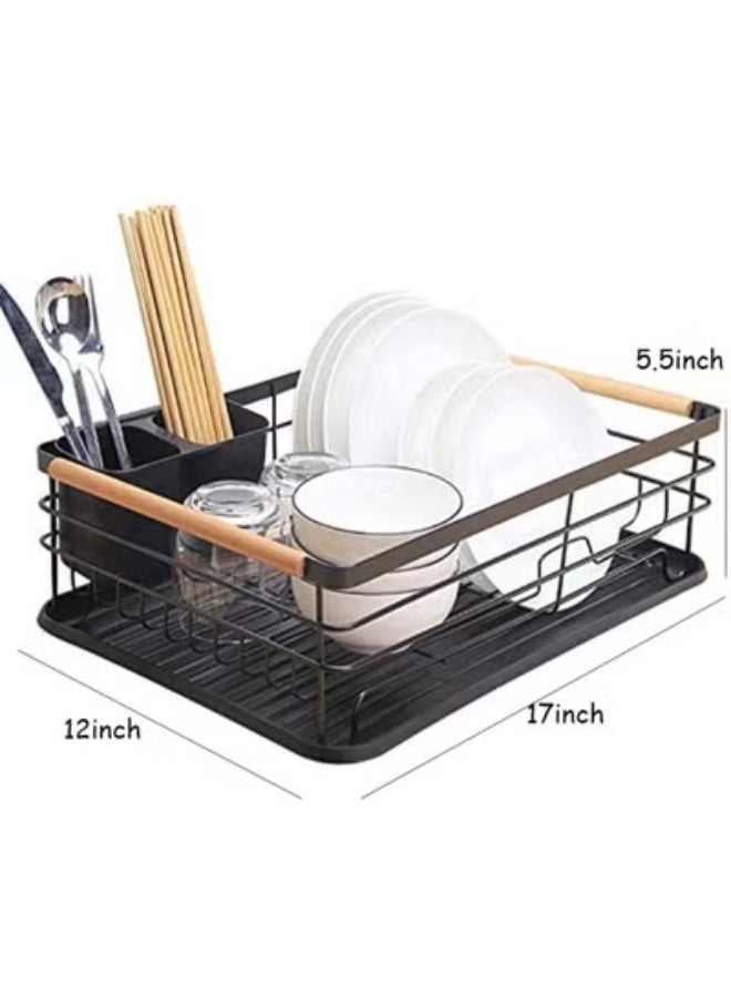 NAMA Dish Drying Rack. It Features A Durable, Black Metal Frame With A Built-In Cutlery Holder For Forks, Knives, And Spoons. The Main Rack Section Is Designed To Hold Plates Upright, While A Separate Area Is Perfect For Bowls, Cups, And Other Kitchen Items. - Image 1