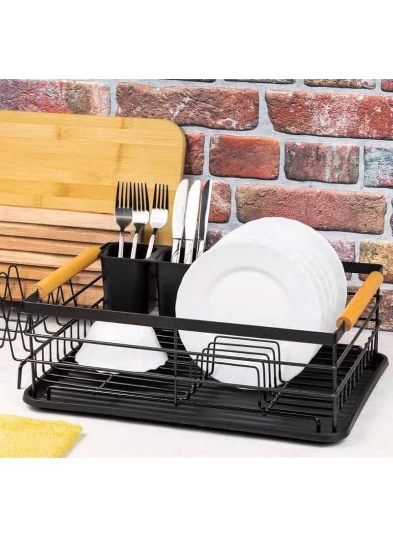 NAMA Dish Drying Rack. It Features A Durable, Black Metal Frame With A Built-In Cutlery Holder For Forks, Knives, And Spoons. The Main Rack Section Is Designed To Hold Plates Upright, While A Separate Area Is Perfect For Bowls, Cups, And Other Kitchen Items. - Image 2