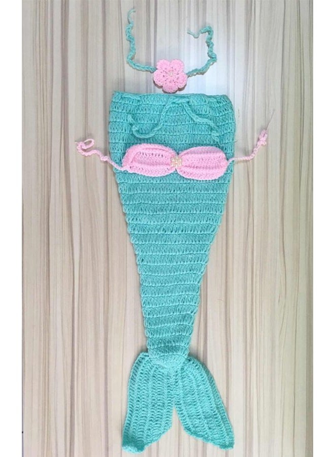PINBO Newborn Baby Photography Prop Crochet Mermaid Headband Bra Tail  - Image 3