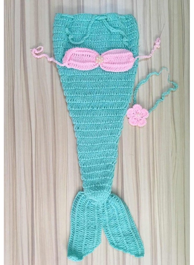 PINBO Newborn Baby Photography Prop Crochet Mermaid Headband Bra Tail  - Image 4