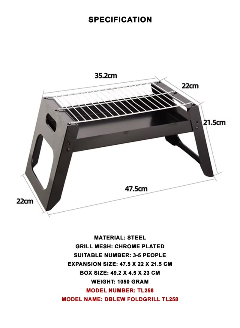 DBLEW Foldable Charcoal Grill – Portable Stainless Steel BBQ Stand | Easy to Carry, Food-Safe, Rust-Resistant, Easy to Clean | Perfect for Camping, Picnic, Garden, Beach & Outdoor Barbecue Cooking - Image 5