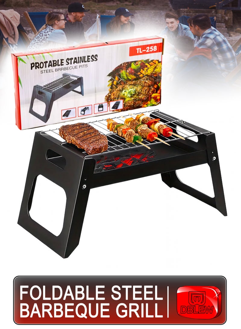 DBLEW Foldable Charcoal Grill – Portable Stainless Steel BBQ Stand | Easy to Carry, Food-Safe, Rust-Resistant, Easy to Clean | Perfect for Camping, Picnic, Garden, Beach & Outdoor Barbecue Cooking - Image 1