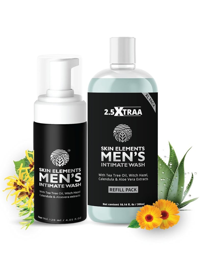 Skin Elements Men's Intimate Wash JUMBO Pack | with Refill | For 180 Days | 420 ml | pH Balanced Hygiene Foaming Wash | Prevents Bad Odor and Irritation| with Tea Tree Oil | Super Saver Pack | - Image 1