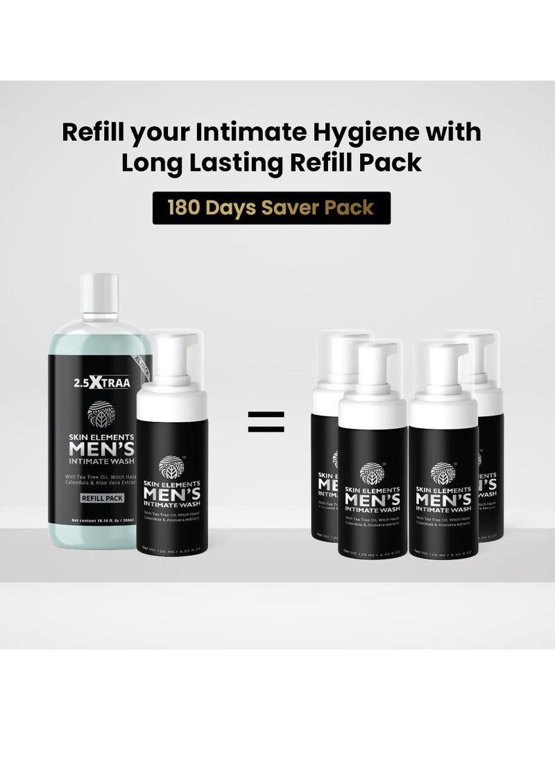 Skin Elements Men's Intimate Wash JUMBO Pack | with Refill | For 180 Days | 420 ml | pH Balanced Hygiene Foaming Wash | Prevents Bad Odor and Irritation| with Tea Tree Oil | Super Saver Pack | - Image 2