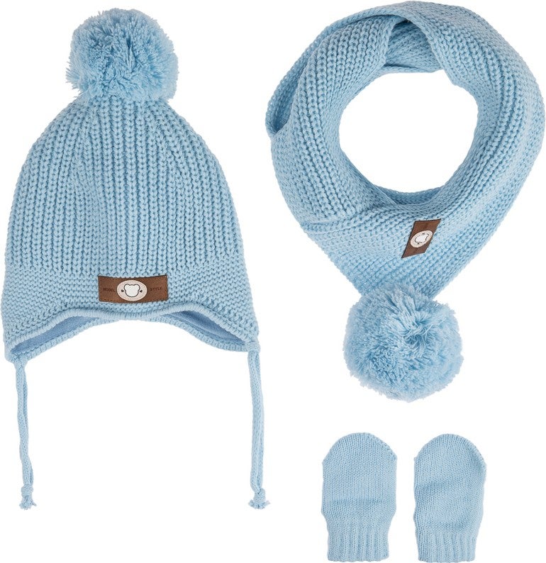 Aware Time Kitti 0-12 Months Baby Boy & Child Polar Fleece Scarf Beanie Gloves 3-Piece Set