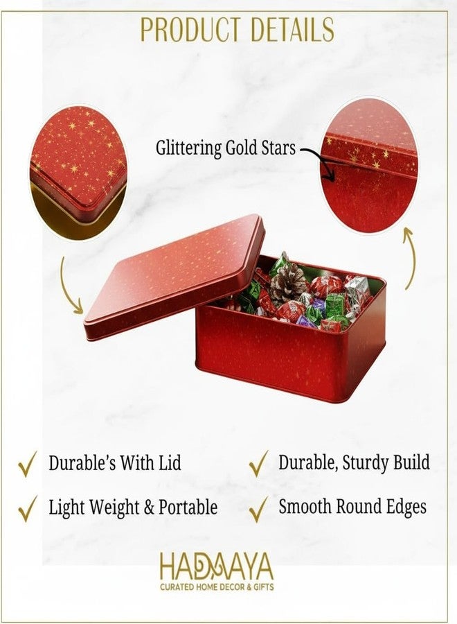 hadaaya Pack of 2 Red Glitter Metal Cookie Tins, Gift Box for Cookies, Candy, Crafts & Storage Ideal for Gifting, Home Decor & Party Favors - Image 5