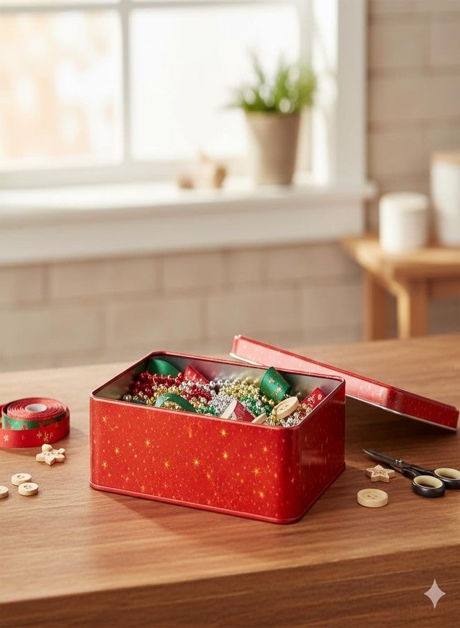 hadaaya Pack of 2 Red Glitter Metal Cookie Tins, Gift Box for Cookies, Candy, Crafts & Storage Ideal for Gifting, Home Decor & Party Favors - Image 4