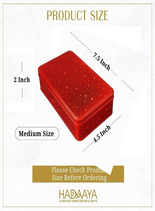 hadaaya Pack of 2 Red Glitter Metal Cookie Tins, Gift Box for Cookies, Candy, Crafts & Storage Ideal for Gifting, Home Decor & Party Favors - Image 3
