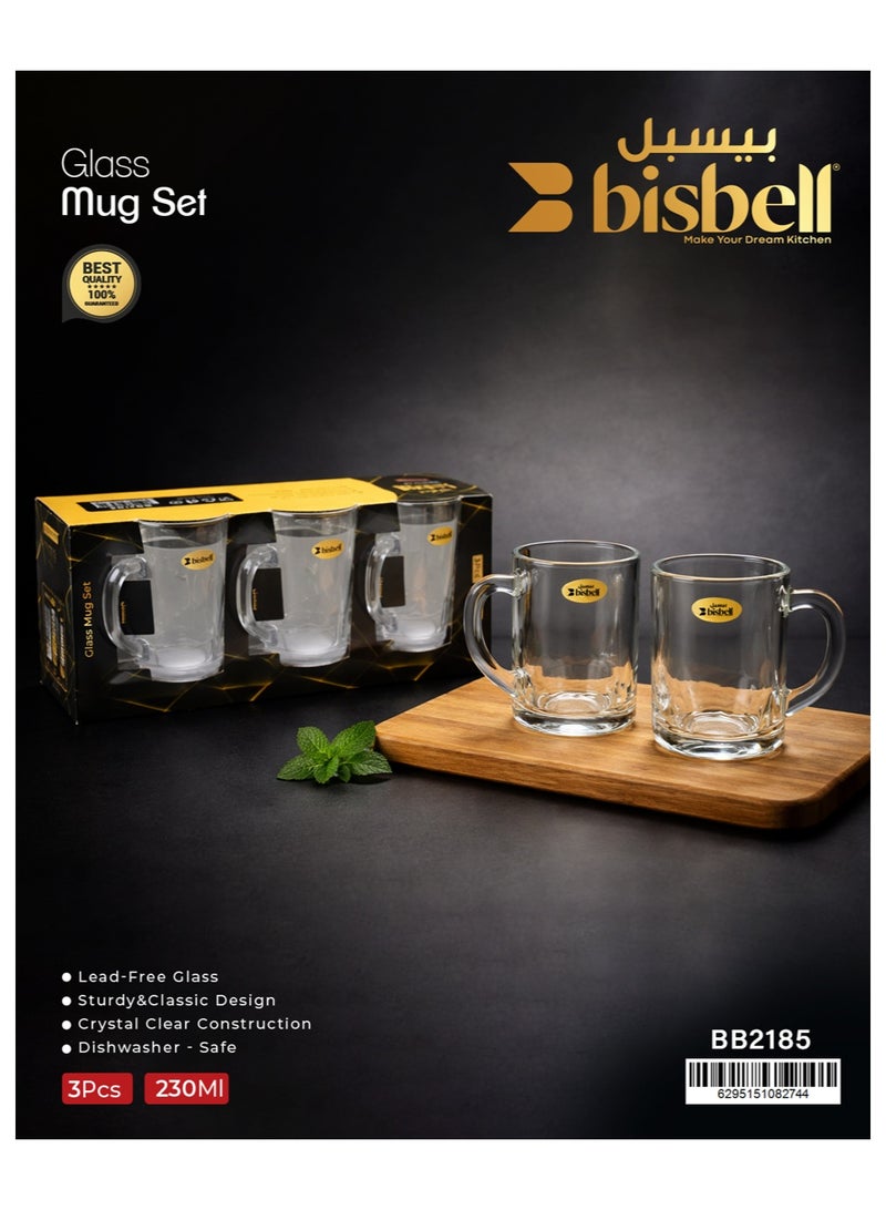 Bisbell Glass Mug Set 3 Pieces 230ml Clear Lead-Free Glass Mugs Dishwasher Safe - Image 5