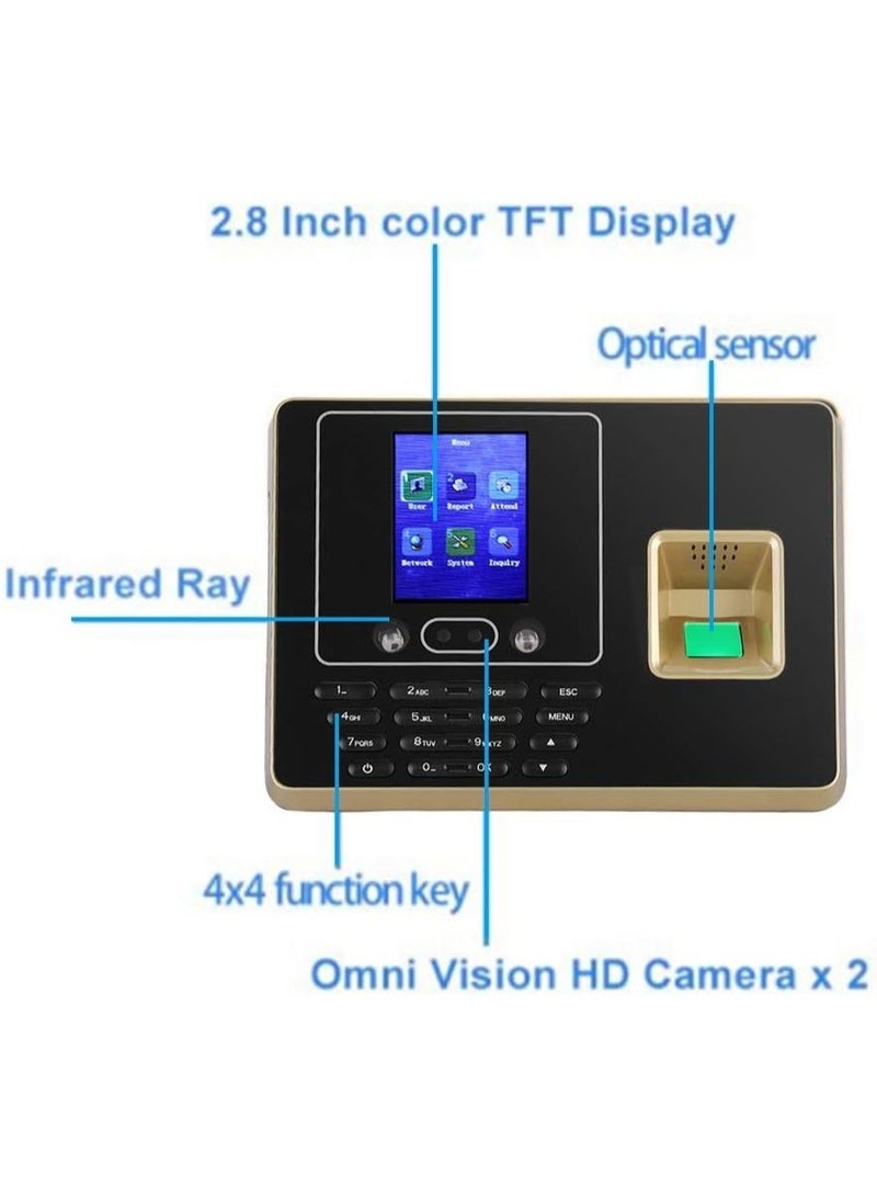 Crony F30 Biometric Time Attendance System with Face Recognition & Fingerprint Scanner, 2.8-Inch LCD Employee Attendance Clock with Password Verification, TCP/IP & USB, 100,000 Record Capacity, Excel Report Export - Image 2