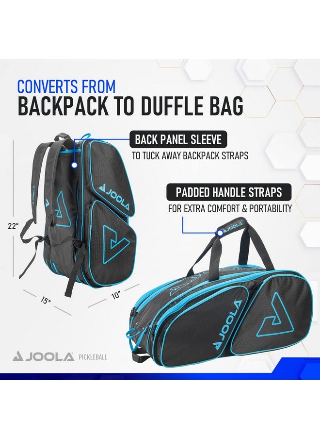 JOOLA JOOLA Tour Elite Pickleball Bag - Backpack & Duffle Bag for Paddles & Pickleball Accessories - Thermal Insulated Pockets Hold 4+ Paddles - Includes Fence Hook Black/Light Blue  - Image 3
