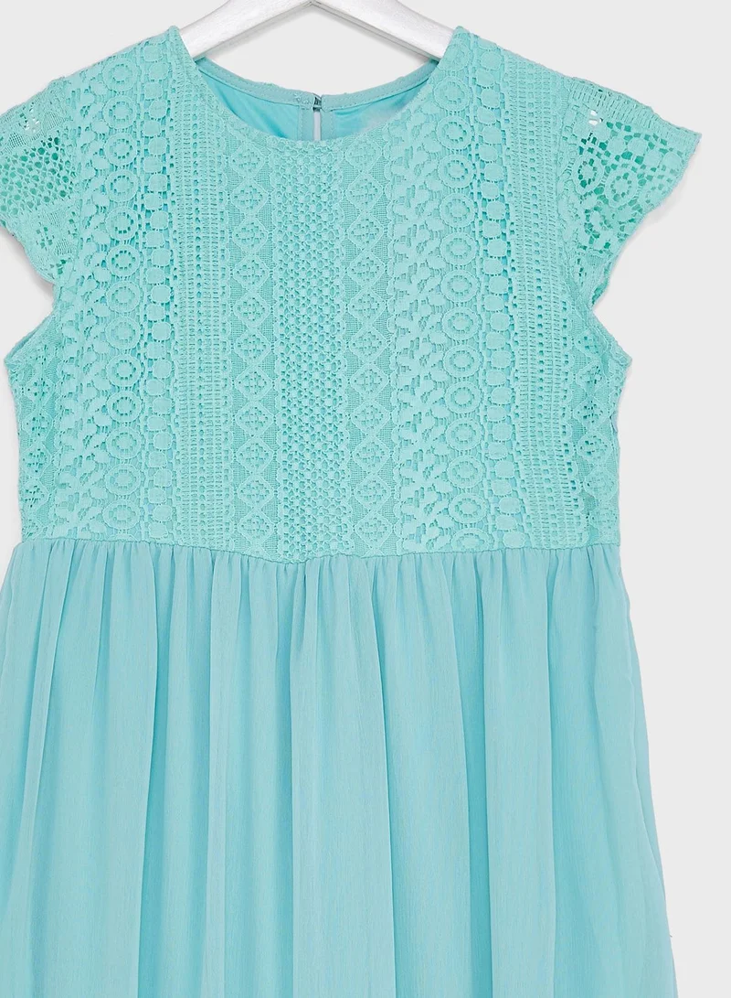 Pinata Girl Lace Detail Maxi Tulle Dress