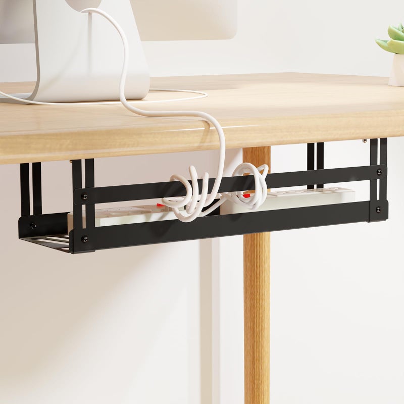 PAVSTINE Under Desk Cable Management Tray, 17 in Metal Cable Tray Basket for Wire Management, Power Strip Holder, Cord Organizer, Wire Tamer for Home/Office Desk Cable Hider Black - Image 1