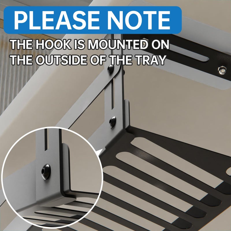 PAVSTINE Under Desk Cable Management Tray, 17 in Metal Cable Tray Basket for Wire Management, Power Strip Holder, Cord Organizer, Wire Tamer for Home/Office Desk Cable Hider Black - Image 5
