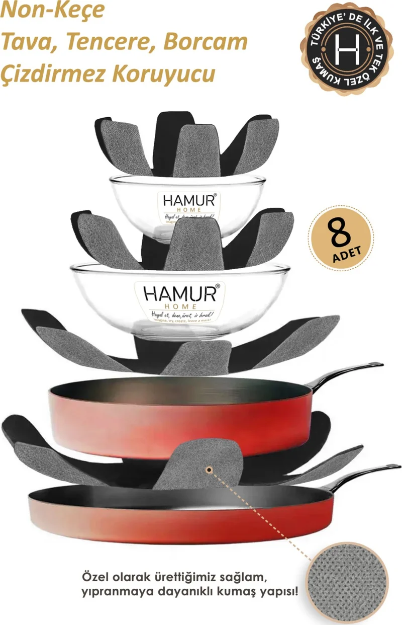 هامور Dough Pot Pan Borcam Protector Non-Scratch Non-Felt Set of 8 Scratch and Impact Resistant Protection