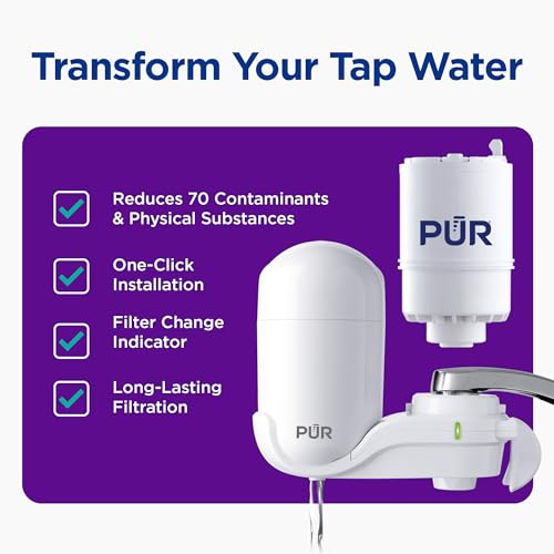 PUR Vertical Faucet Mount Water Filtration System with Lead Reducing Filter for Cleaner, Filtered Tap Water, Lasts 100 Gallons, Sink Water Filter, Fits Most Kitchen or Bathroom Faucets, White - Image 2