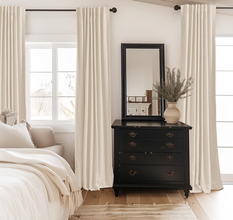 INOVADAY 100% Blackout Cream Curtains for Bedroom  Thermal Insulated Linen Blackout Curtains 63 Inch Length 2 Panels Set  Back Tab/Rod Pocket Room Darkening Curtains for Nursery - Cream  W50 X L63 - Image 2