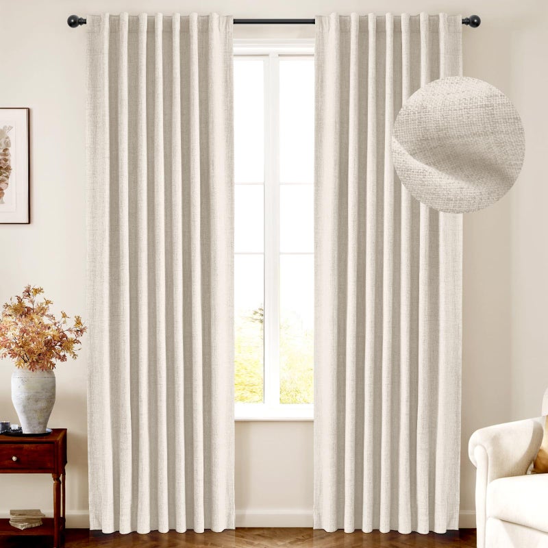 INOVADAY 100% Blackout Cream Curtains for Bedroom  Thermal Insulated Linen Blackout Curtains 63 Inch Length 2 Panels Set  Back Tab/Rod Pocket Room Darkening Curtains for Nursery - Cream  W50 X L63 - Image 1