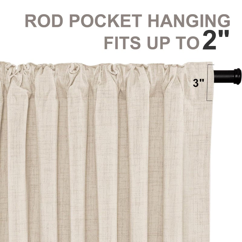 INOVADAY 100% Blackout Cream Curtains for Bedroom  Thermal Insulated Linen Blackout Curtains 63 Inch Length 2 Panels Set  Back Tab/Rod Pocket Room Darkening Curtains for Nursery - Cream  W50 X L63 - Image 5