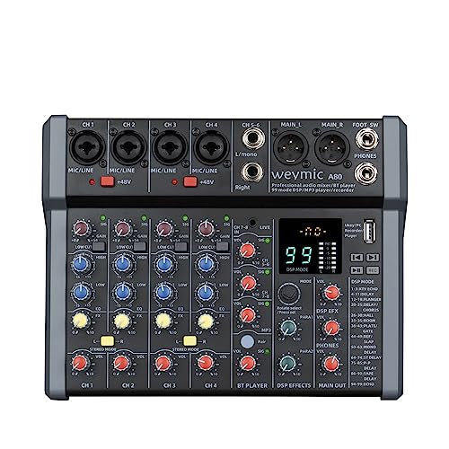 Weymic A-Series Professional Mixer for Recording DJ Stage Karaoke Music Application w/ 99 DSP Effect USB Drive for Computer Recording Input, XLR Microphone Jack, 48V Power for Professional (8-Channel) - Image 1