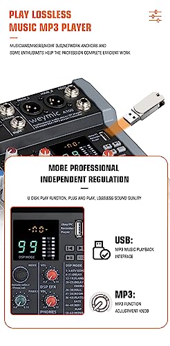 Weymic A-Series Professional Mixer for Recording DJ Stage Karaoke Music Application w/ 99 DSP Effect USB Drive for Computer Recording Input, XLR Microphone Jack, 48V Power for Professional (8-Channel) - Image 4
