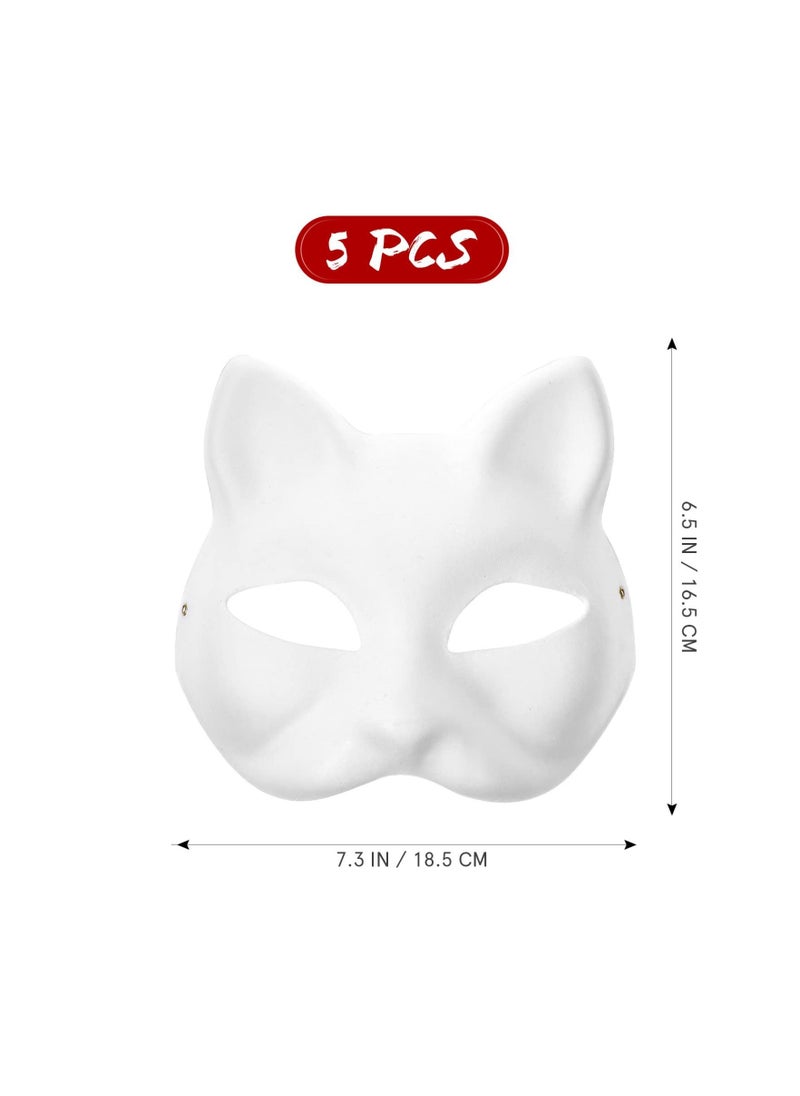 SYOSI DIY Unpainted White Paper Mask Fox Cat Face Pulp Blank Hand Painted Mask Personality Design Mask for Dance Party Festival Performance White (5 Pcs)  - Image 5