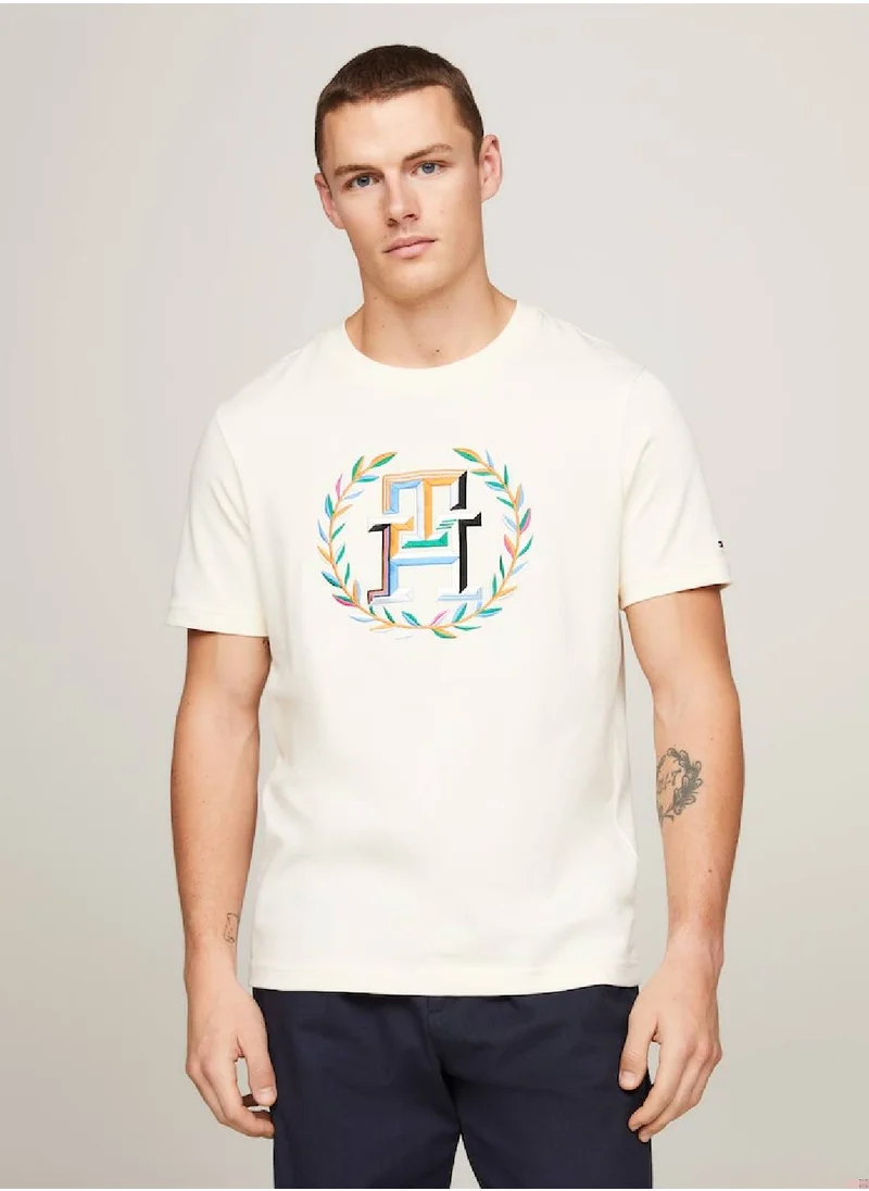 TOMMY HILFIGER Men's Archive Crest Logo T-Shirt -  Pure cotton, Beige