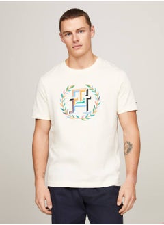 TOMMY HILFIGER Men's Archive Crest Logo T-Shirt -  Pure cotton, Beige  - Image 1